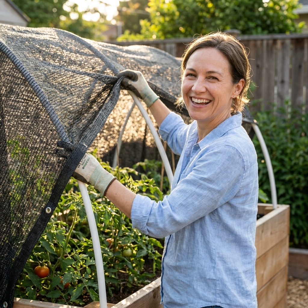 Shade Cloth on Raised Beds for Summer Cool-Season Crops